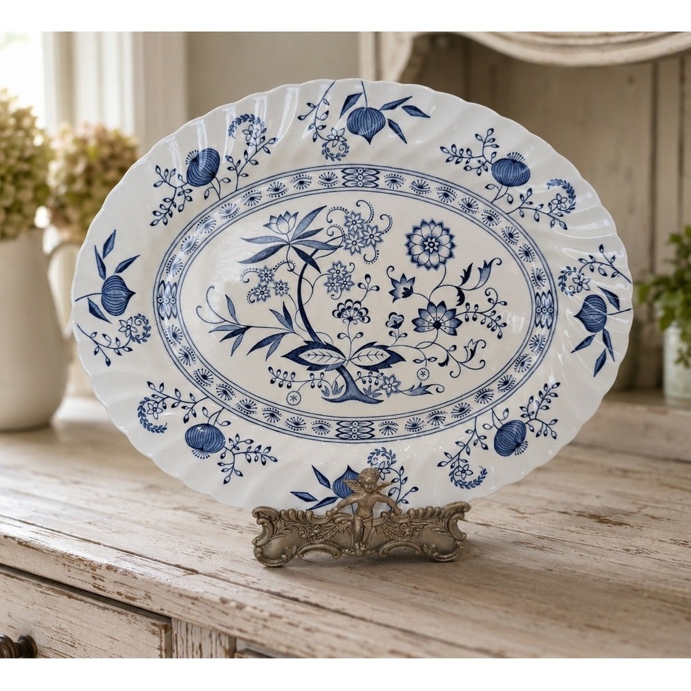 Vintage Serving Platter 12in Blue Nordic Johnson Brothers Ironstone